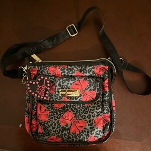 Betsey Johnson Leopard Print Crossbody Bag with Red Bows